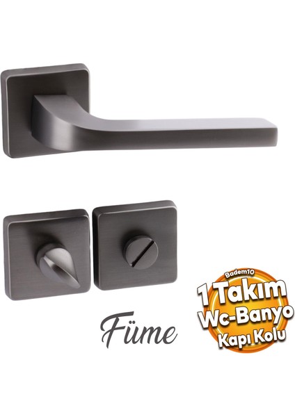 Tog Mat Füme Wc Banyo Uyumlu Kapı Kolu Kare Rozetli Kapı Kulpu Sağa Sola Uygun Kapı Kolları