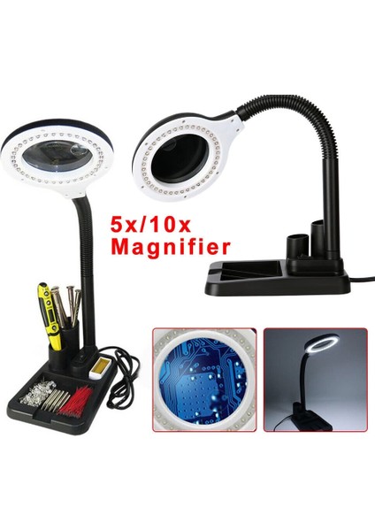 Nikula-Esnek 5x /10X,40 LED Işıklı Büyüteç ,lamba Büyüteç Okuma, Çalışma Lehim Masa Lambası A808