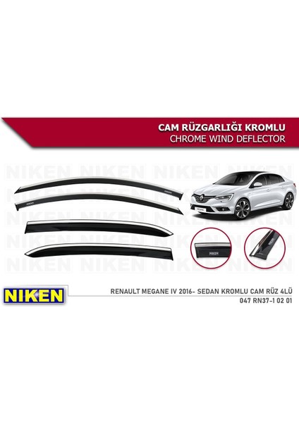 Renault Megane 4 Sd Kromlu Cam Rüzgarlığı 4'lü 2016+ modelleri