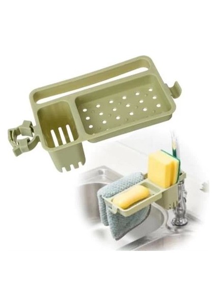 Musluğa Takılan Sünger Havlu Askılı Sabun Hazneli Mutfak Banyo Lavabo Düzenleyici Organizer