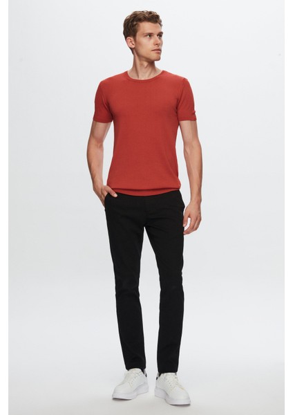 Slim Fit Kiremit Düz Örgü Rayon Örme T-Shirt 0EF069421003M