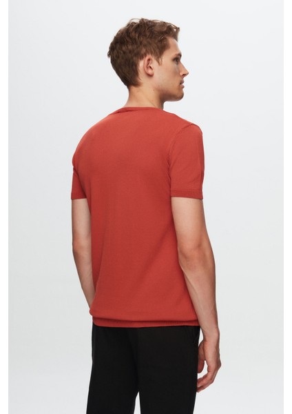 Slim Fit Kiremit Düz Örgü Rayon Örme T-Shirt 0EF069421003M fırsatları