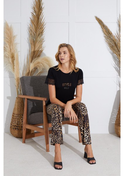 Kadın Kısa Kol Siyah Pijama Takım C6T0N551 fırsatları