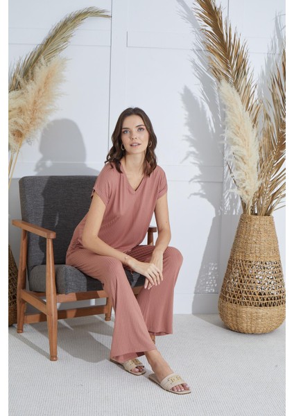 Kadın Kısa Kol Tarçın Pijama Takım C1T5N851