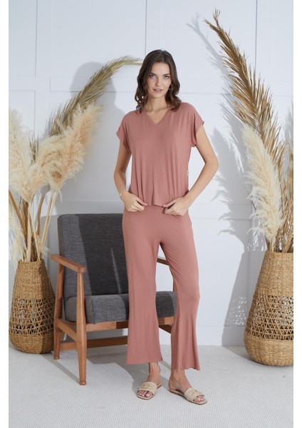 Kadın Kısa Kol Tarçın Pijama Takım C1T5N851