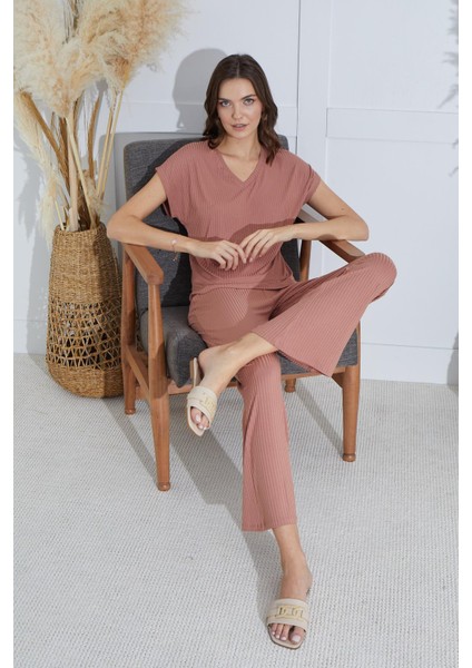 Kadın Kısa Kol Tarçın Pijama Takım C1T5N851
