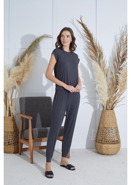 Kadın Kısa Kol Antrasit Pijama Takım C7T0N951