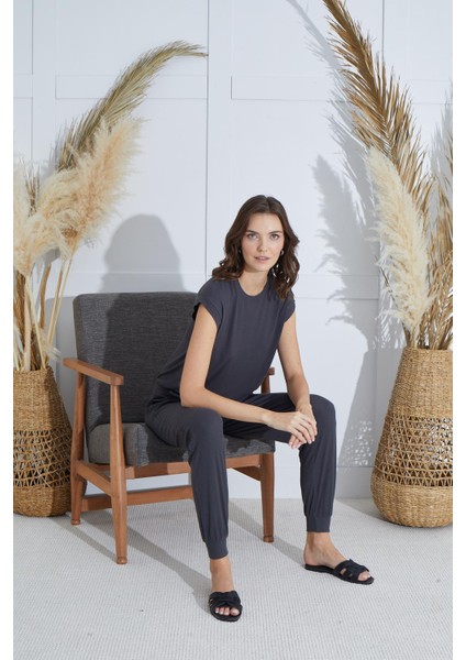 Kadın Kısa Kol Antrasit Pijama Takım C7T0N951 fırsatları