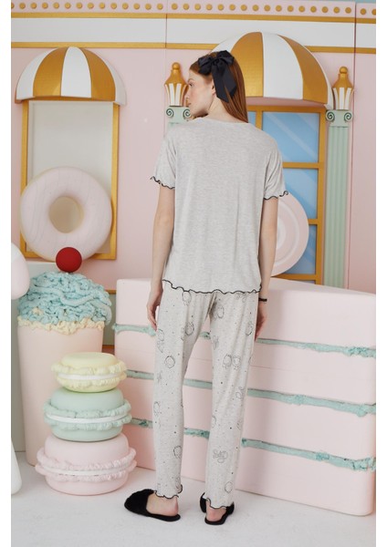 Kadın Kısa Kol Bej Melanj Pijama Takım C7T2N751