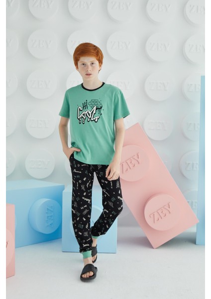 Erkek Çocuk Kısa Kol Yeşil Pijama Takım C3T5N68