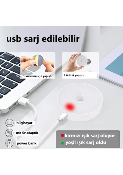 7 Adet Harekete Duyarlı Sensörlü Sarjlı Mıknatıslı Gün Işık LED Mutfak, Banyo, Yatak Odası LED Işık Cabinet Aydınlatma Kabinet