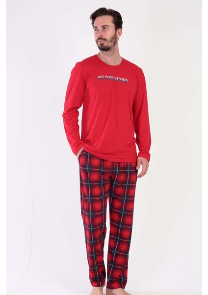 Erkek Uzun Kol Kırmızı Pijama Takım C3T0N5O025