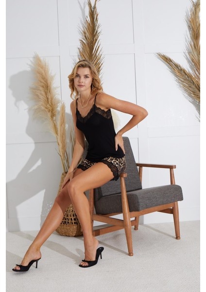 Kadın İnce Askı Siyah Şort Takım C3T5N841 indirimleri