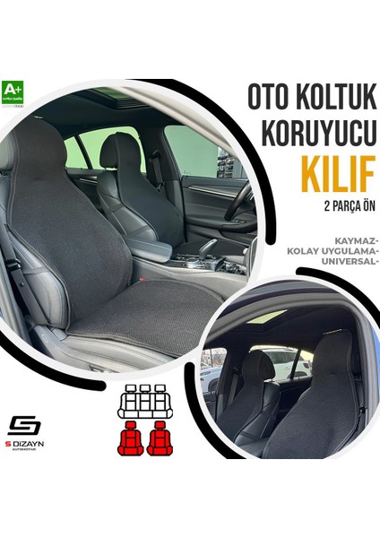 Drs Tuning S-Dizayn Oto Koltuk Koruyucu Kılıf Siyah Universal 2 Parça Ön A+ Kalite