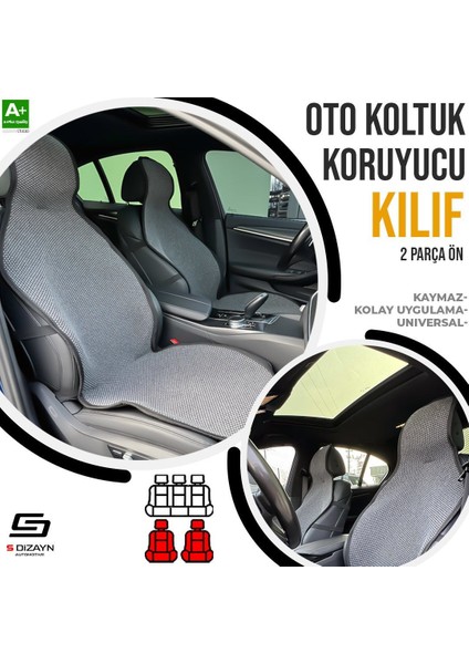 S-Dizayn Oto Koltuk Koruyucu Kılıf Füme Universal 2 Parça Ön A+ Kalite