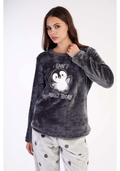 Kadın Welsoft Uzun Kol Füme Pijama Takımı C3T0N4O065