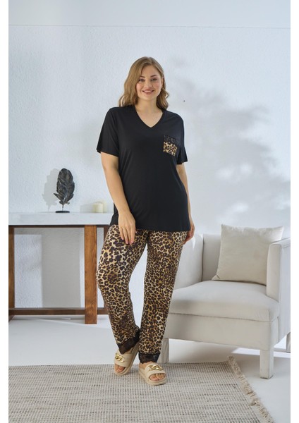 Kadın Büyük Beden Kısa Kol Siyah Pijama Takım C6T5N841 fiyatları