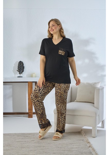 Kadın Büyük Beden Kısa Kol Siyah Pijama Takım C6T5N841 modelleri