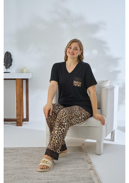 Kadın Büyük Beden Kısa Kol Siyah Pijama Takım C6T5N841 indirimleri