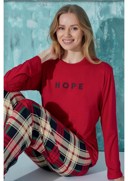 Kadın Uzun Kol Kırmızı Pijama Takımı C5T0N9O02-11