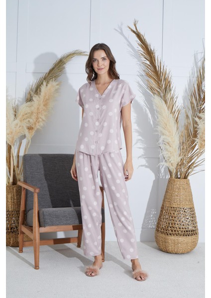 Kadın Kısa Kol Önden Düğmeli Pudra Pijama Takım C1T2N951 fiyatları