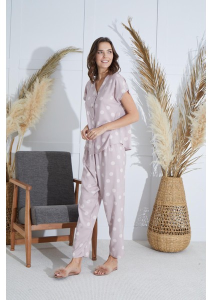 Kadın Kısa Kol Önden Düğmeli Pudra Pijama Takım C1T2N951 modelleri