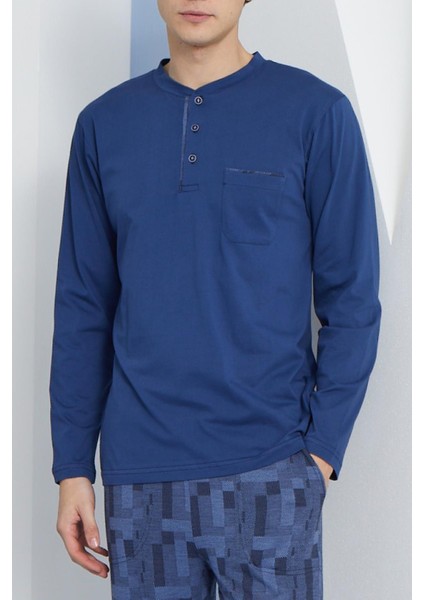 Erkek Uzun Kol Midi Yaka Indigo Pijama Takımı C9T2N5O6 modelleri