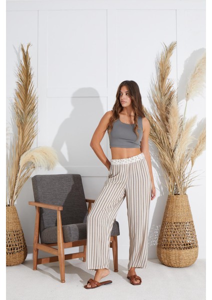 Kadın Croplu 3 Lü Bej Pijama Takım C8T2N551 modelleri