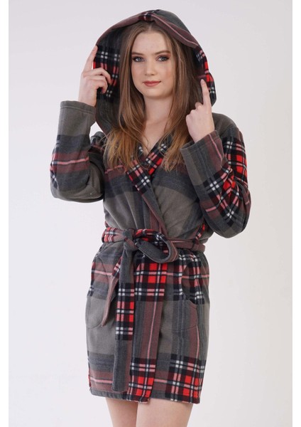 Kadın Polar Kapüşonlu Kısa Antrasit Sabahlık C3T1N0O091 fiyatları