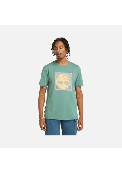 Front Graphic Erkek Turkuaz Yuvarlak Yaka Tişört