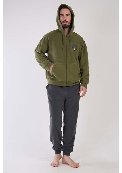Erkek Uzun Kol Polar Fermuarlı Haki Pijama Takım C3T0N4O159 fiyatları