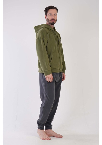 Erkek Uzun Kol Polar Fermuarlı Haki Pijama Takım C3T0N4O159 modelleri