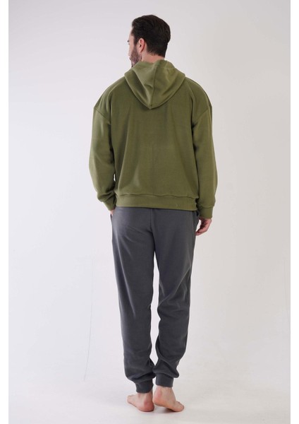Erkek Uzun Kol Polar Fermuarlı Haki Pijama Takım C3T0N4O159 fırsatları