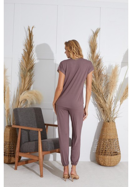 Kadın Kısa Kol Vizon Pijama Takım C9T6N551