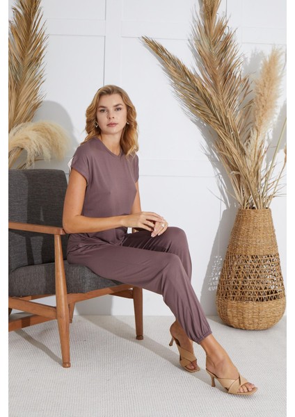 Kadın Kısa Kol Vizon Pijama Takım C9T6N551