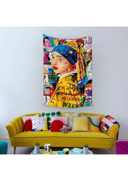 Pop Art Johannes Vermeer Inci Küpeli Kız Grafiti Duvar Örtüsü Halısı