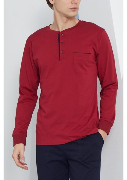 Erkek Uzun Kol Midi Yaka Bordo Pijama Takımı C9T2N4O4 modelleri