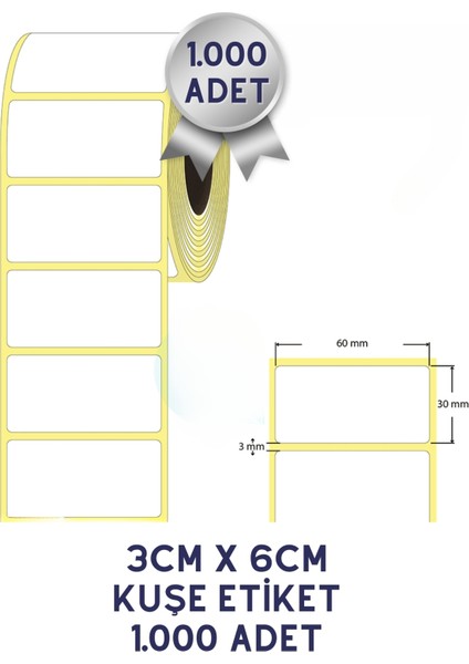 30X60MM Kuşe Barkod Etiketi 1000 Adet