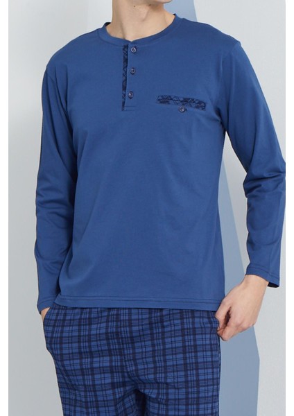 Erkek Uzun Kol Midi Yaka Indigo Pijama Takımı C9T2N2O3 modelleri