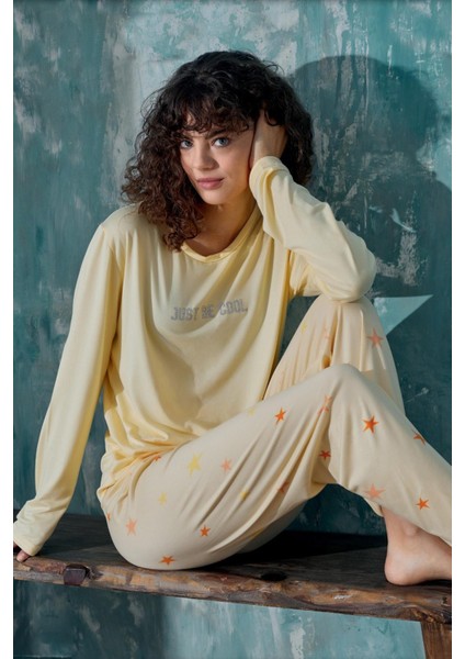 Kadın Uzun Kol Sarı Pijama Takımı C5T0N9O02-4