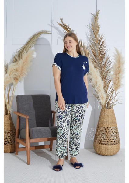 Kadın Büyük Beden Kısa Kol Lacivert Pijama Takım C3T4N851 fiyatları