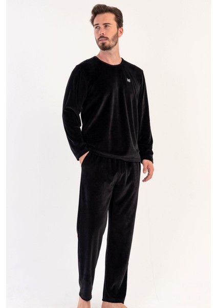 Erkek Uzun Kol Kadife Siyah Pijama Takım C3T0N6O008