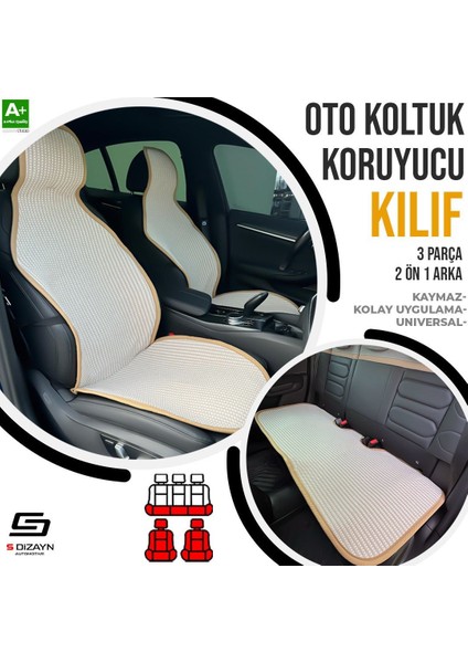 Drs Tuning S-Dizayn Oto Koltuk Koruyucu Kılıf Krem Universal 2+1 Parça Ön Arka A+ Kalite