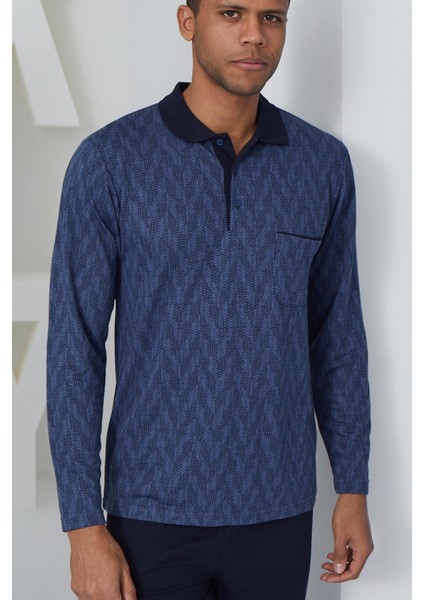 Erkek Uzun Kol Polo Yaka Indigo Pijama Takımı C9T2N4O7 fiyatları