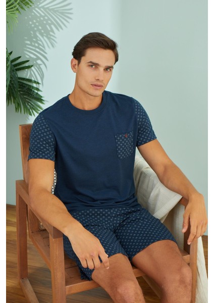 Erkek Kısa Kol Lacivert Şortlu Pijama Takım C8T8N49