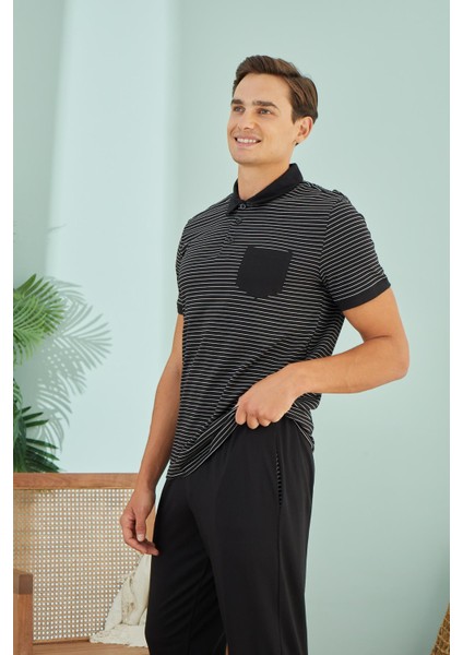 Erkek Kısa Kol Siyah Pijama Takım C1T0N59