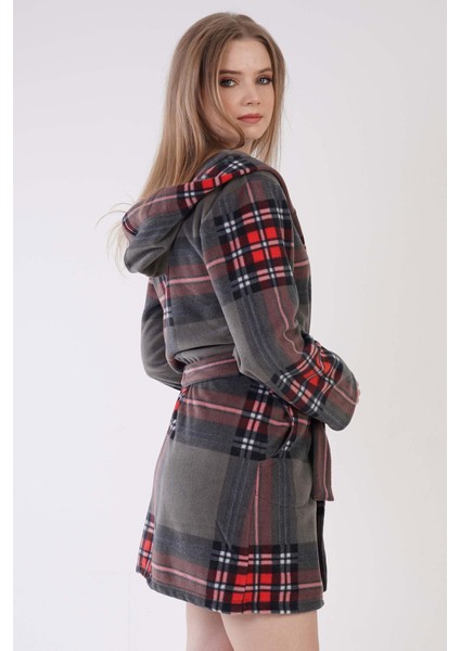 Kadın Polar Kapüşonlu Kısa Antrasit Sabahlık C3T1N0O091 modelleri