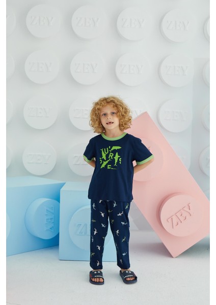 Erkek Çocuk Kısa Kol Lacivert Pijama Takım C4T6N68