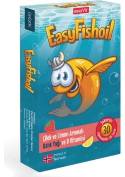 Easyfishoil Çocuk Çilek ve Limon Aromalı 30 Çiğneme Tableti