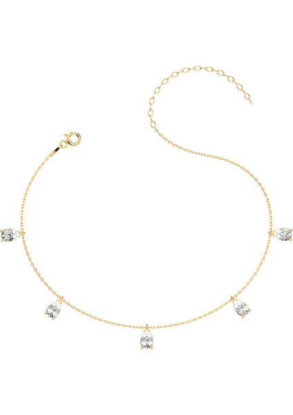 Damla Taşlı Altın Kaplama Gümüş Halhal